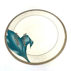 Rossini  Yedi Plates Teal Leaves Platinum Lines And Edge Designed Accented